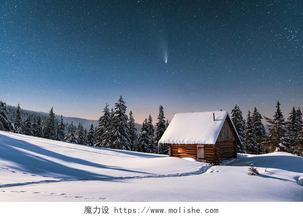 冬季雪地木屋建筑